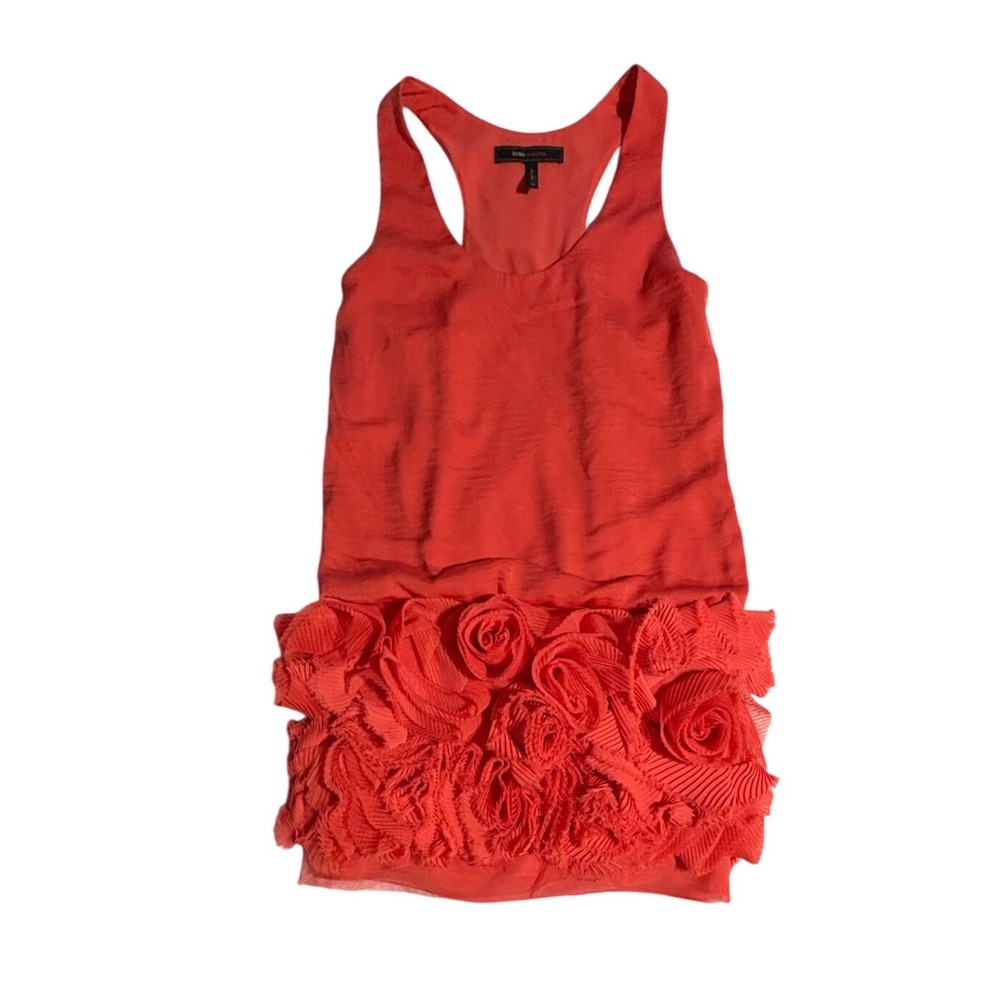 BCBGMAXAZRIA Coral Rosette Mini Dress Racerback 3D Floral XS Wedding Parties
